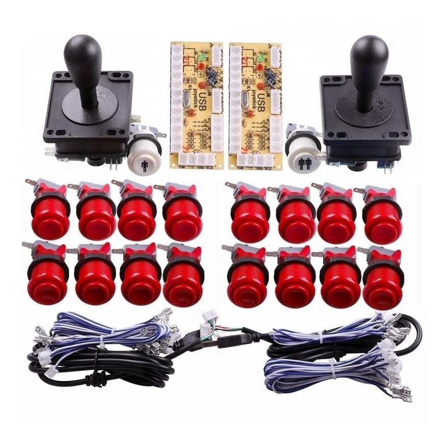 Kit Arcade Usb 2 Palancas 18 Botones Rojo