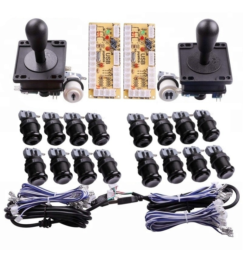 Kit Arcade Usb 2 Palancas 18 Botones Negro