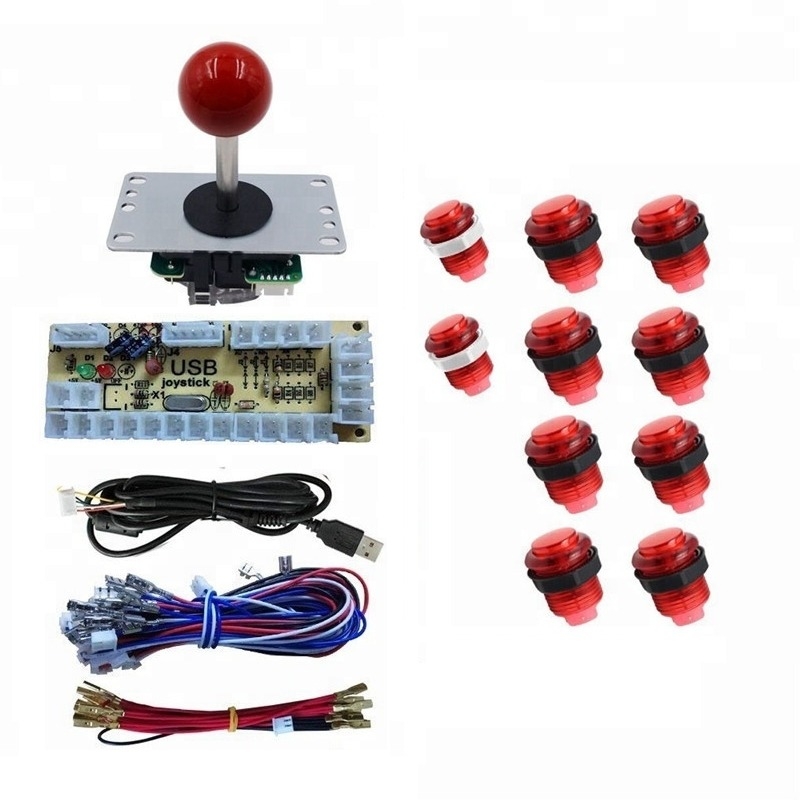 Kit Arcade Usb 1 Palancas 10 Botones Iluminados Rojo Kit Arcade Usb 1 Palancas 10 Botones Iluminados Rojo