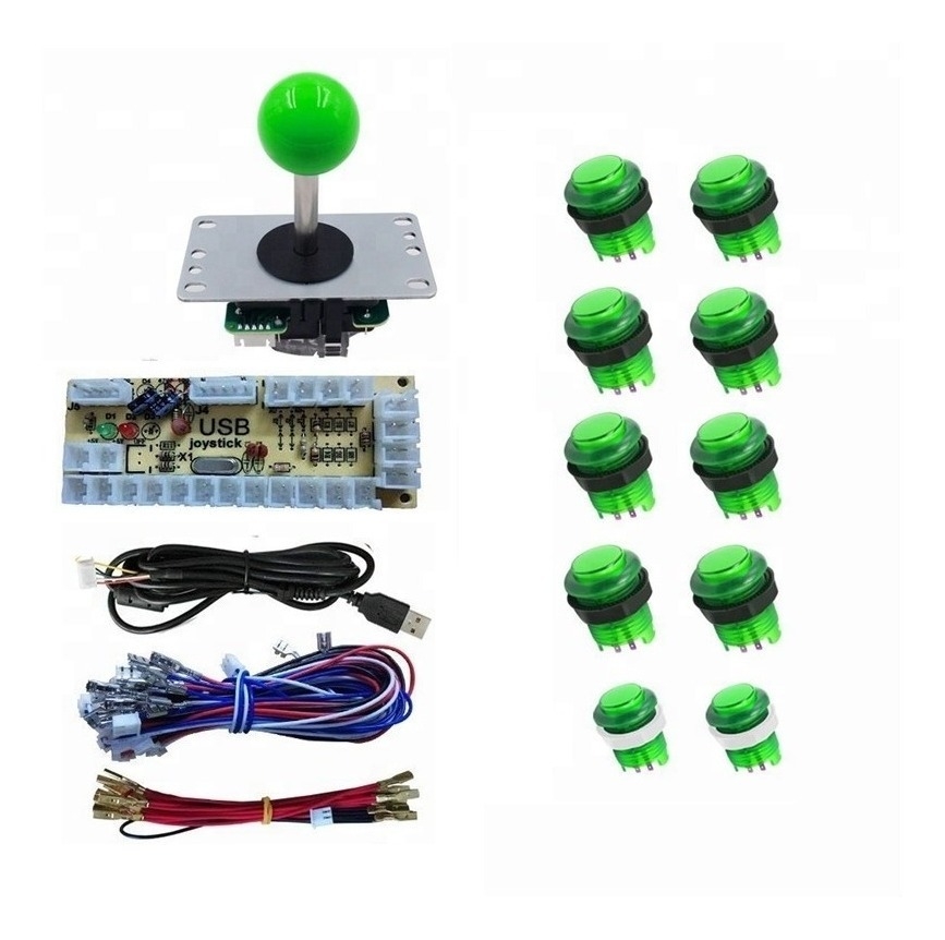 Kit Arcade Usb 1 Palancas 10 Botones Iluminados Verde Kit Arcade Usb 1 Palancas 10 Botones Iluminados Verde