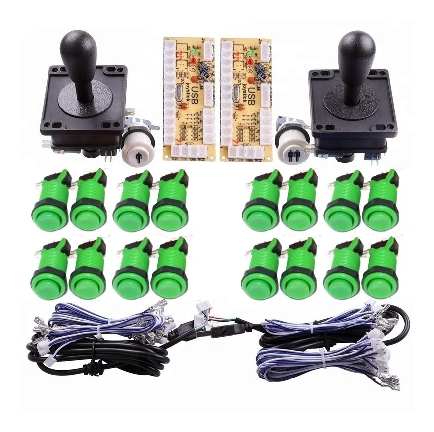 Kit Arcade Usb 2 Palancas 18 Botones Verde