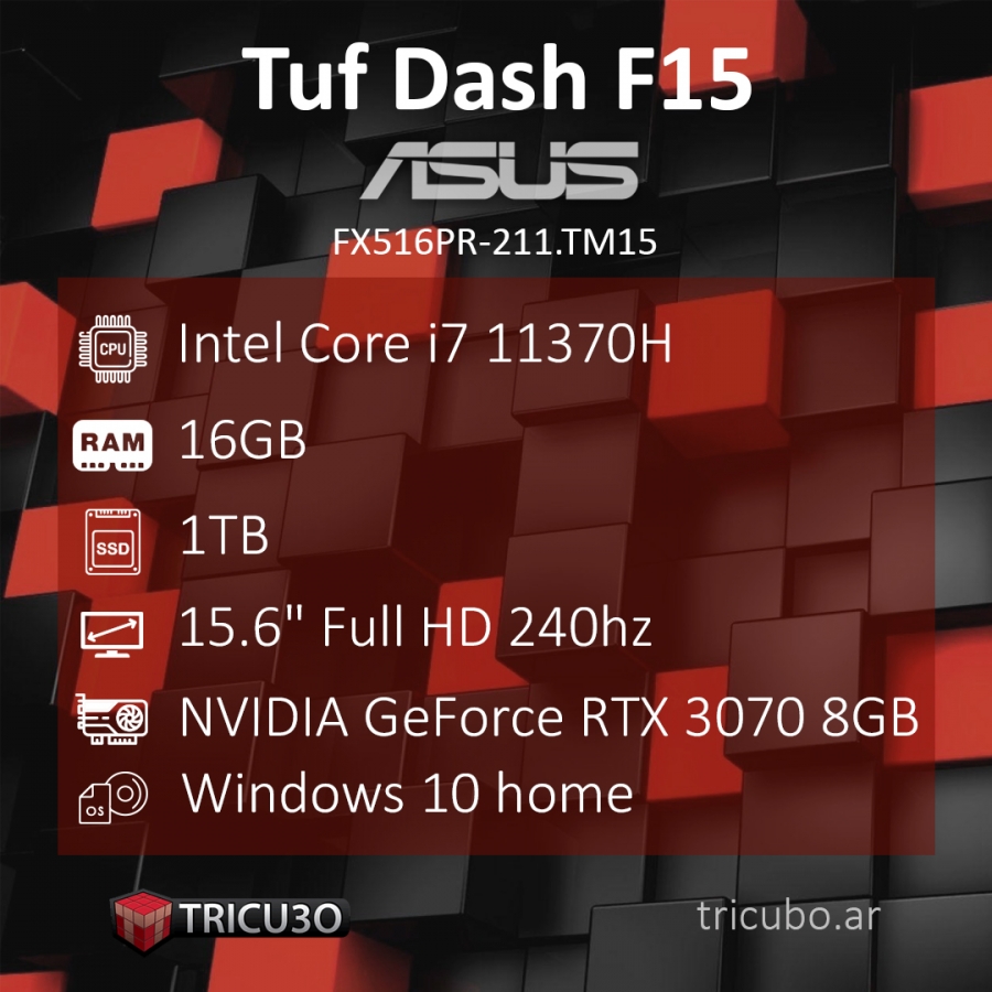 ASUS Tuf Dash F15 I7 11370h 16gb 1Tb Rtx 3070 8gb - Tricu3o ASUS Tuf Dash F15 I7 11370h 16gb 1Tb Rtx 3070 8gb - Tricu3o
